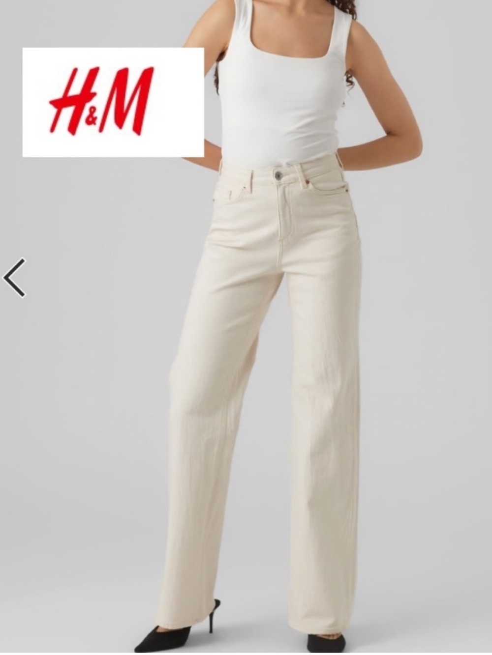 H&M Cream High-Rise Wide-Leg Jeans
